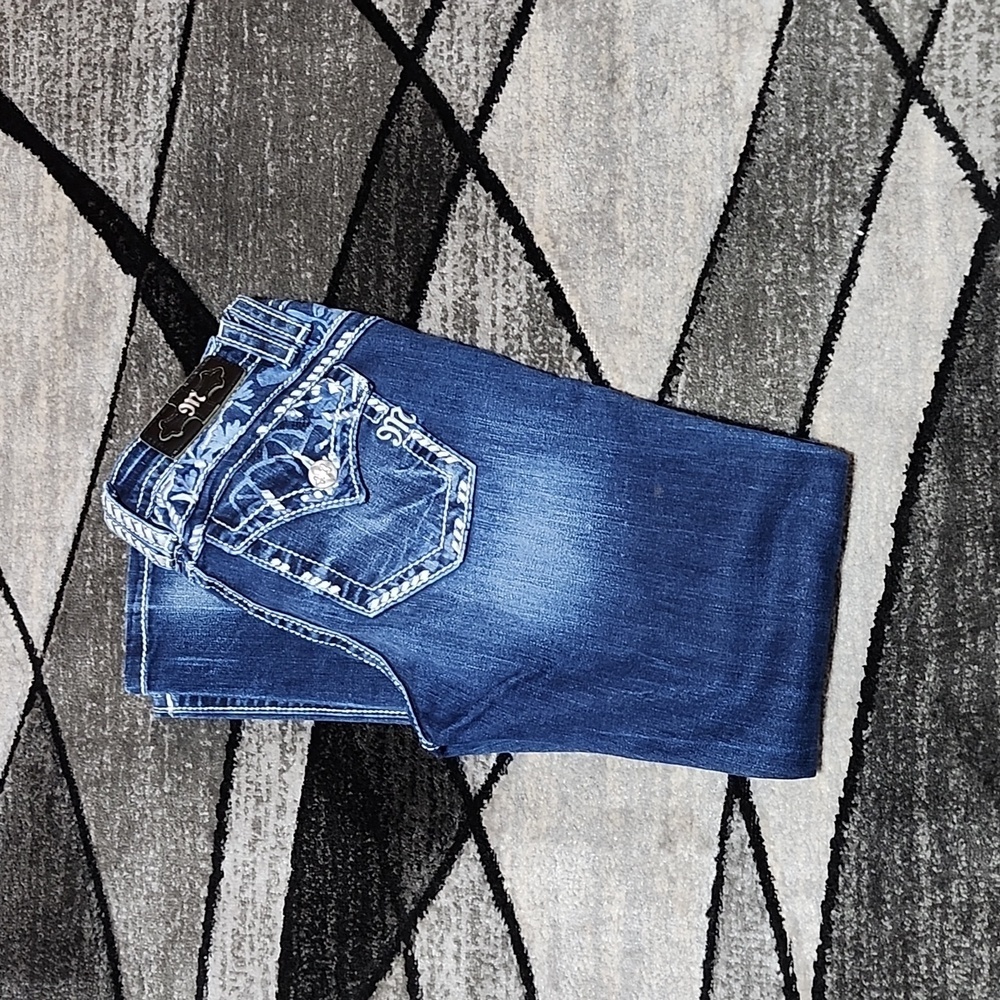 MISS ME EMBROIDERY STITCHES RHINESTONES SULPHR DYING DESIGN MID-RISE SKINNY JEAN